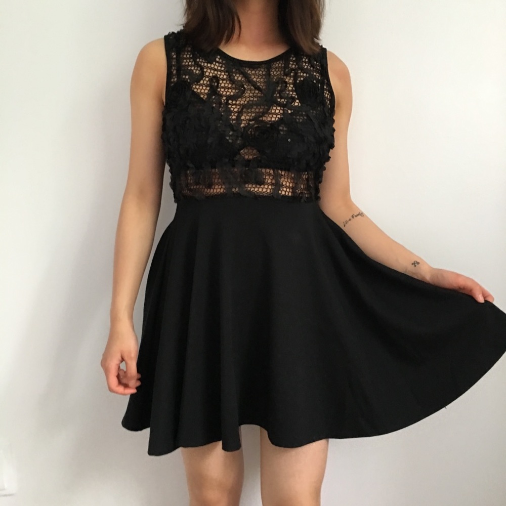 One Of A Kind Black Floral Mesh Dress